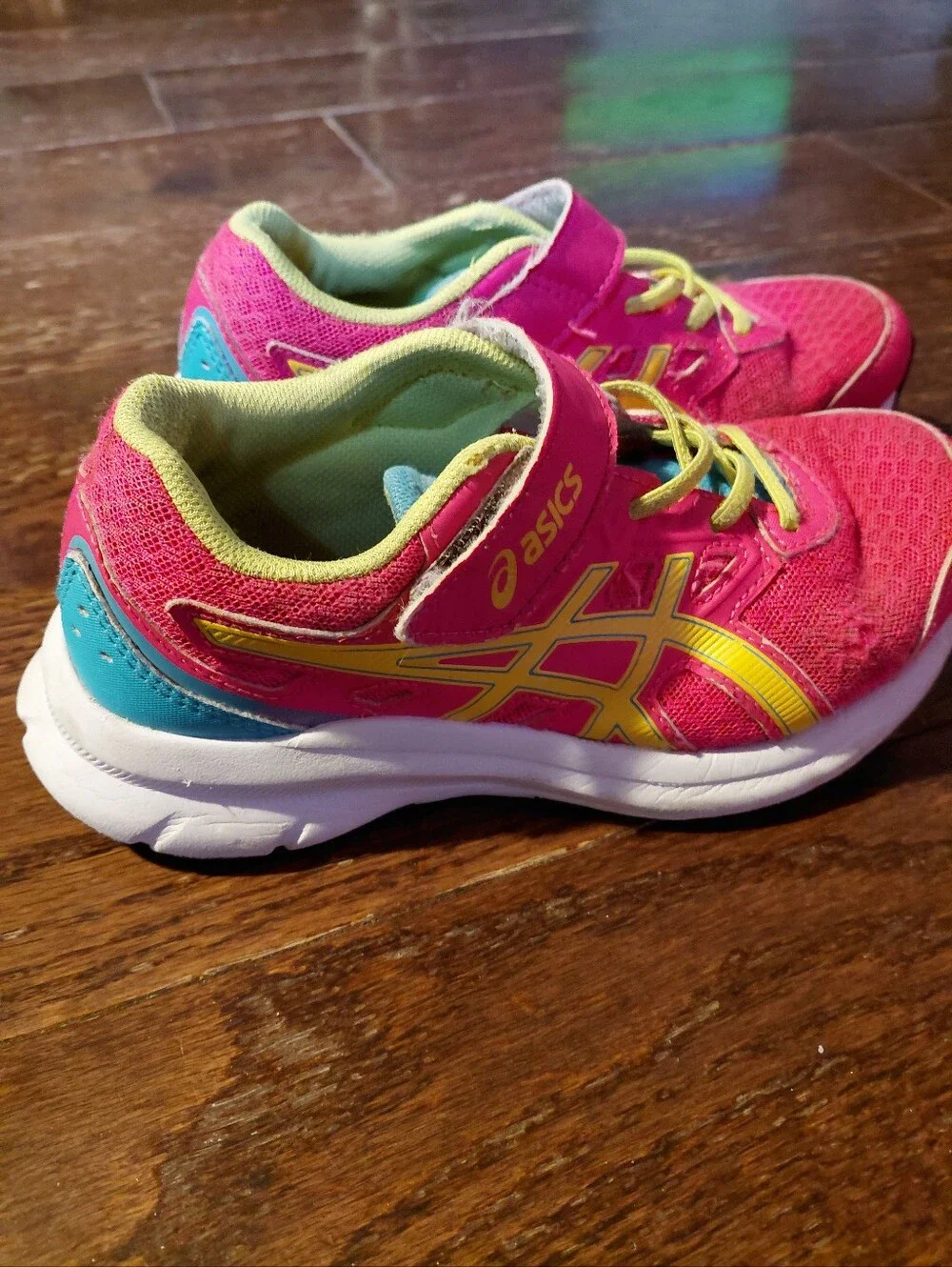 ASICS Kids Hot Pink, Teal & Yellow Velcro Sneakers